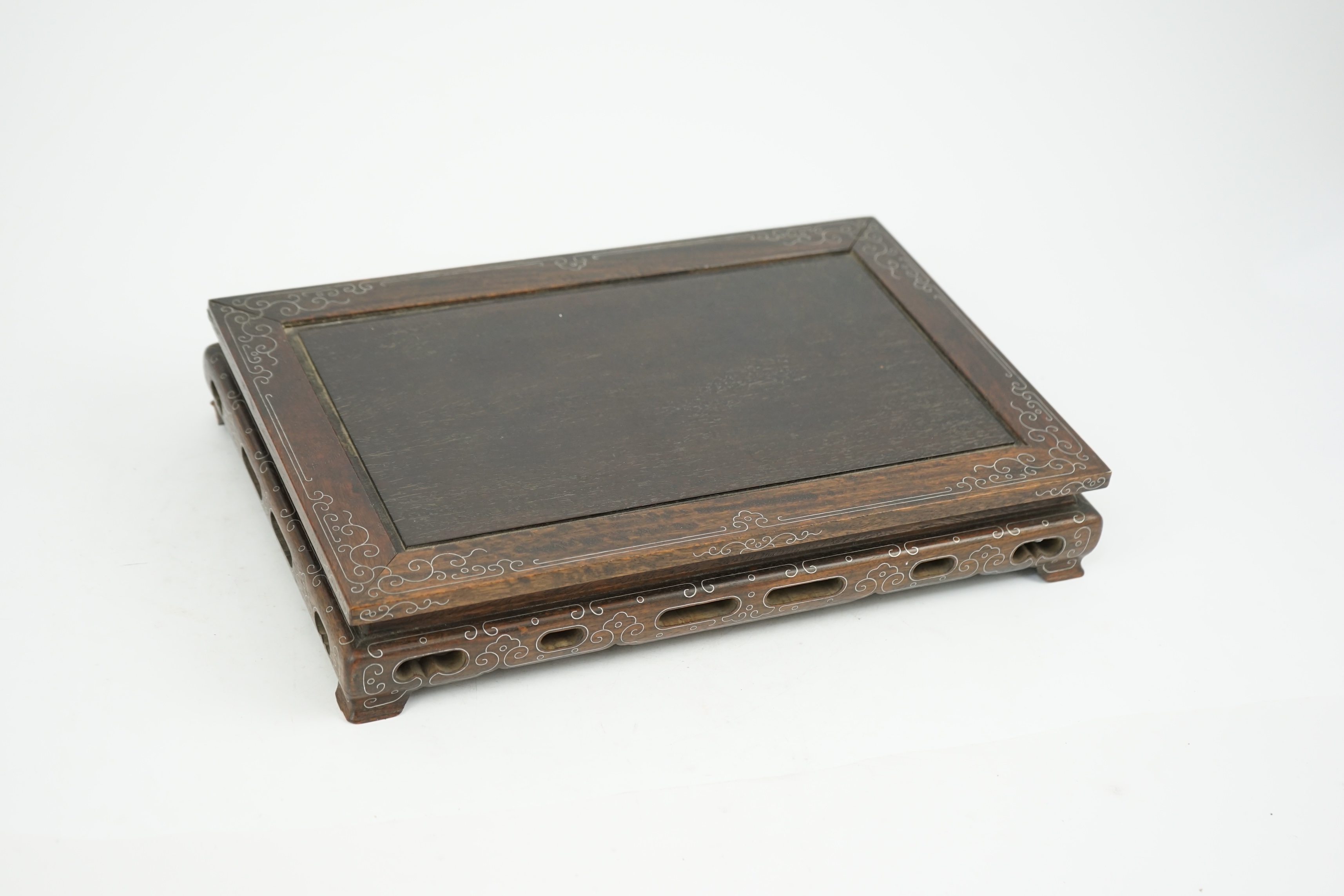 A Chinese silver wire inlaid hardwood stand, late 19th century